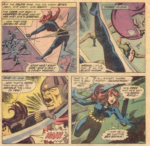 Black Widow Fighting 100 Armed Men is one of her greatest feats.