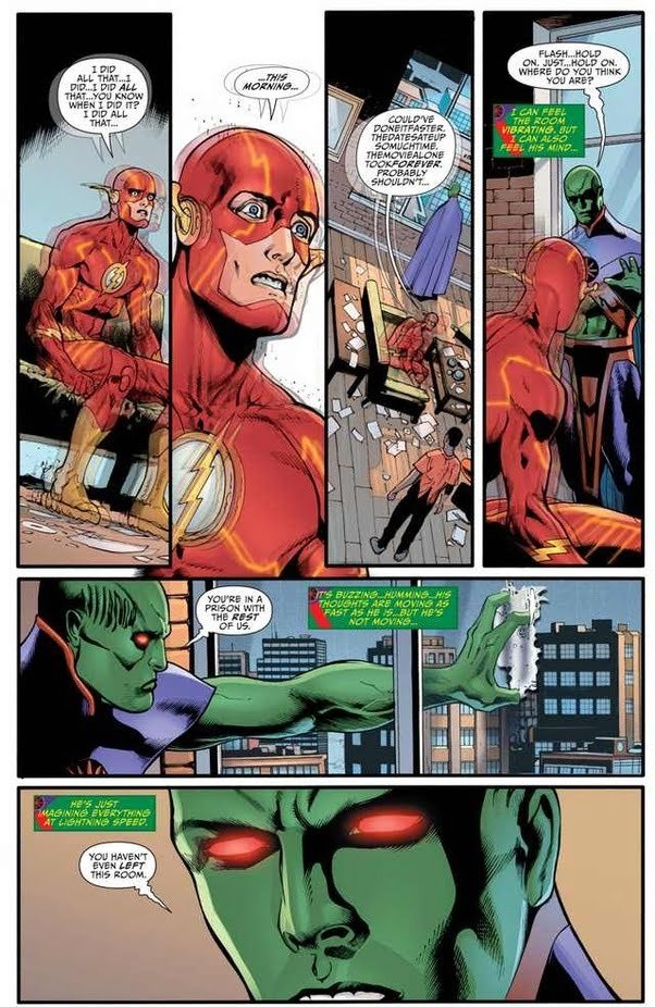 Martian Manhunter reads Flash mind which was processing at attoseconds