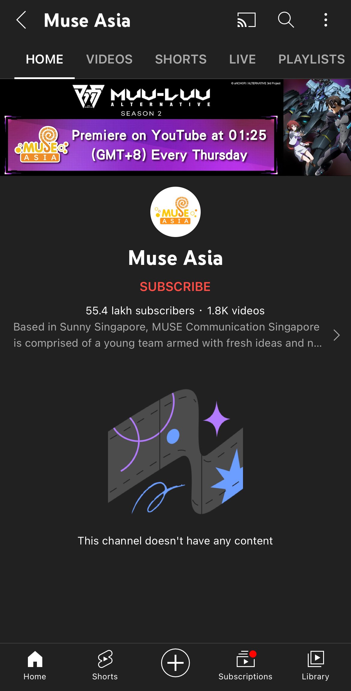 Muse Asia YouTube Channel After The Hack