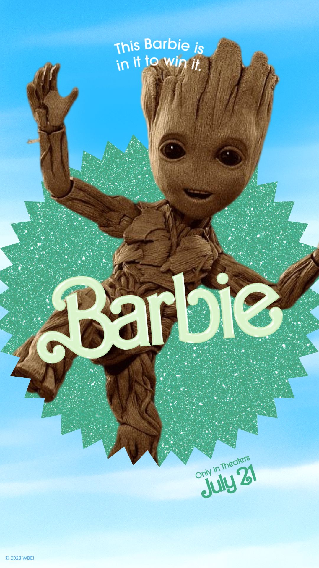 Baby Groot's barbie movie poster