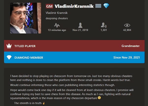 Why Did Vladimir Kramnik Boycott Chess.com. Here's what he wrote.