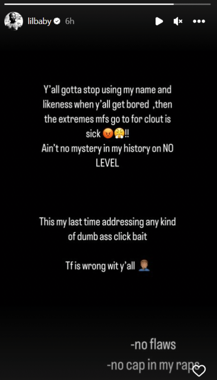 Lil Baby’s Instagram story– denying the speculations related to leaked video