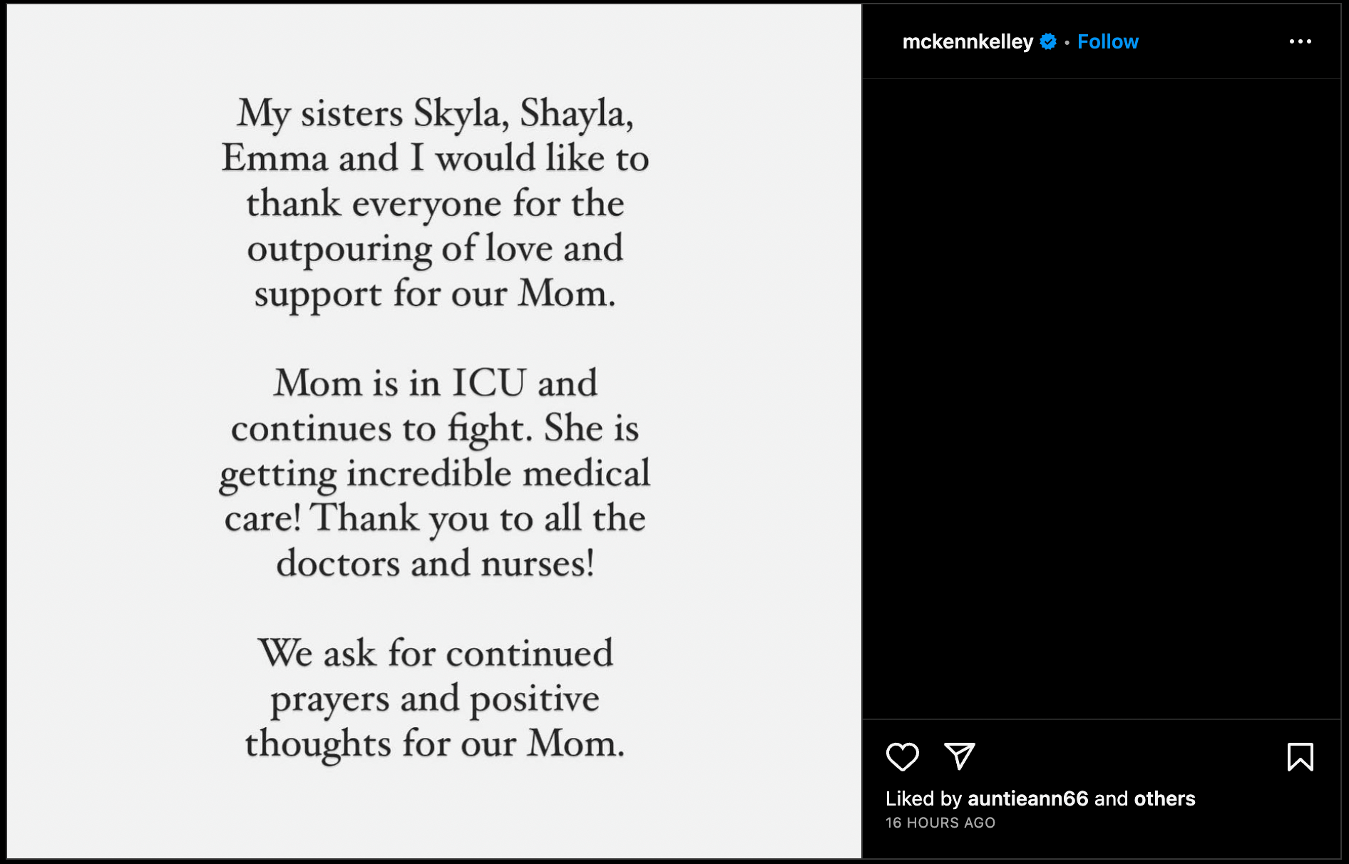 Retton’s daughter, McKenna Kelly, provided an update on her mother's health through an Instagram story.