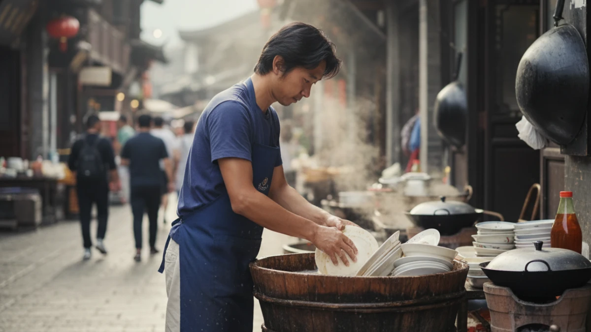 Zhao Dian, a rich, educated man gives up eveyrthing an lives as a homeless guy washing dishes