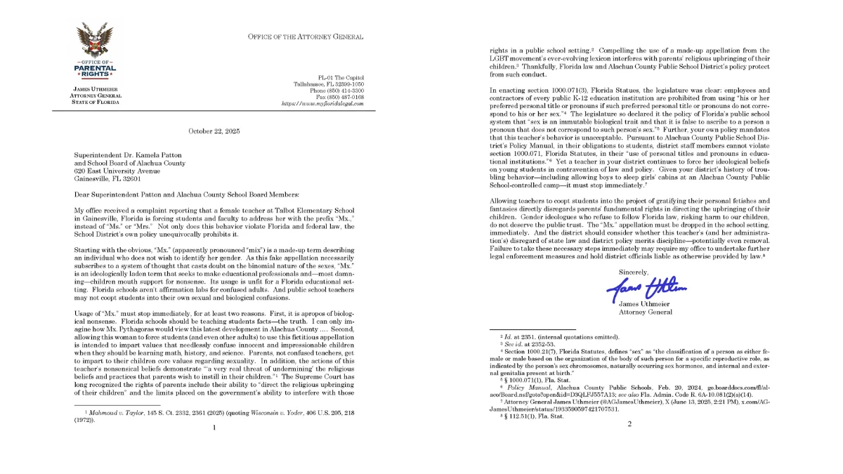 Teacher Asks Kids To Call Her Mx Instead of Ms or Mrs 1 According to Florida Attorney General James Uthmeier, the law bans teachers from using pronouns or titles that don’t match their sex assigned at birth