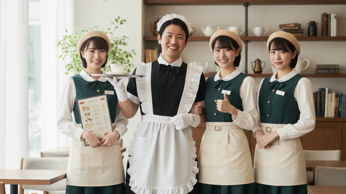 People Are Paying $25 to Be a Maid for Strangers 2 Customer posing in Café Where You Can Become a Maid